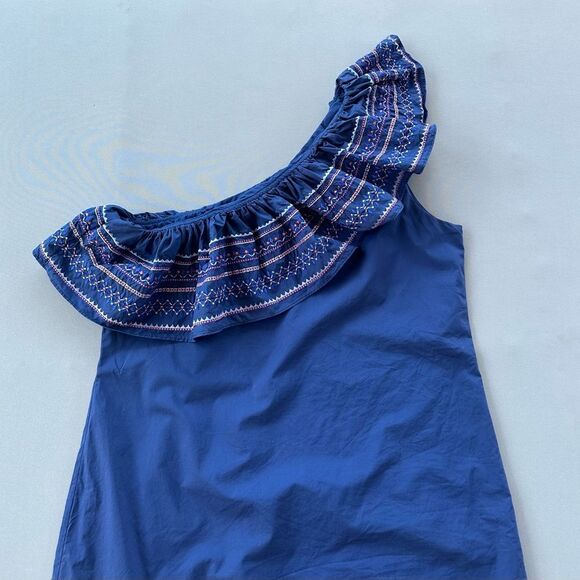 🎉5 for $45🎉Parker Dress One Sleeve Women Size L Embroidered Blue - Picture 3 of 8